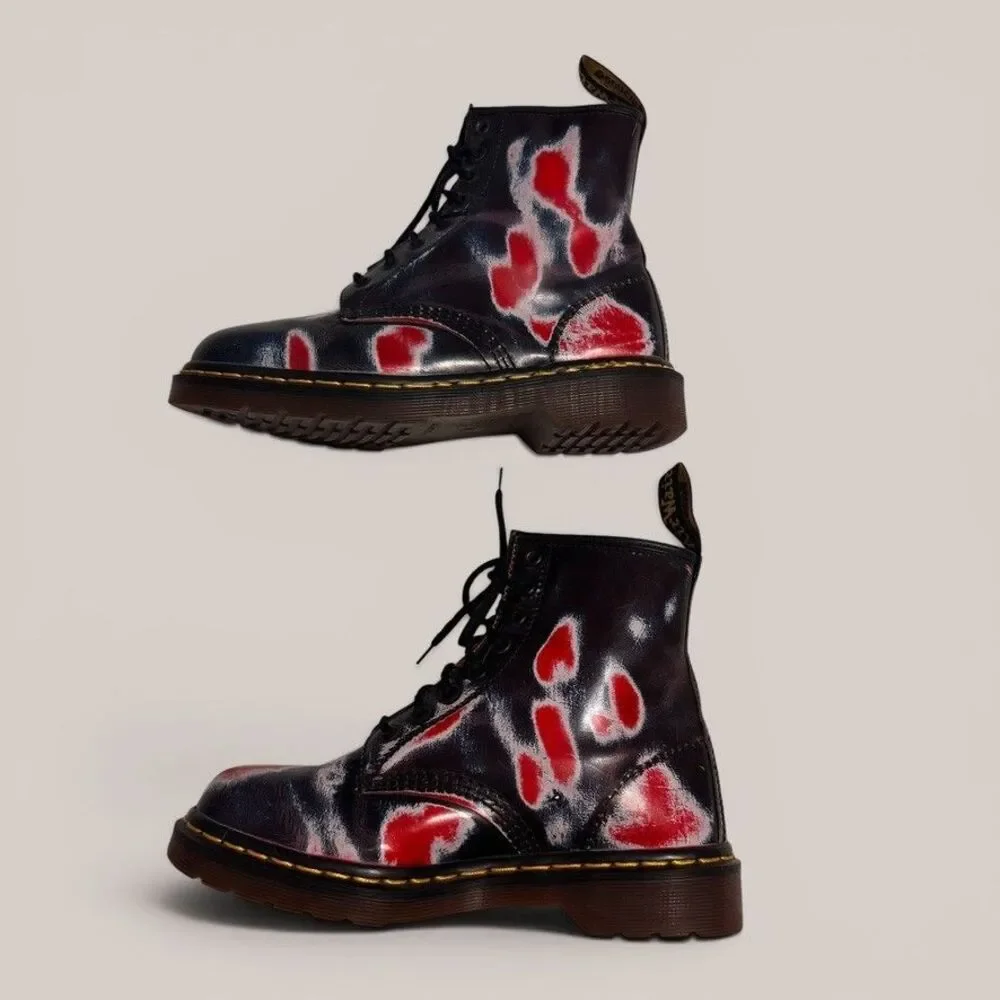 Dr. Martens 1460 8 Eye Boots UK6 US 8 Women Red Blue Rub Off Leather Punk